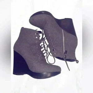 Michael kors grey and silver suede fabric wedge ankle laceup boots 8